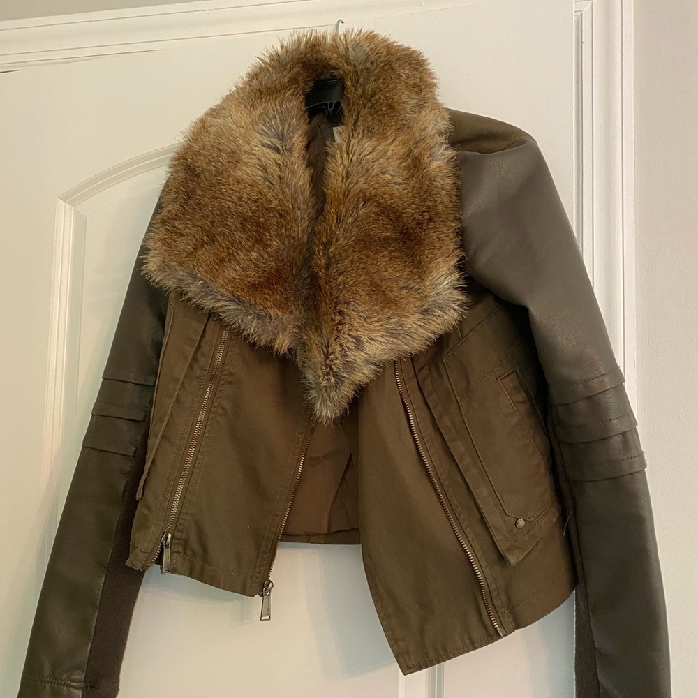 Bcbg generation Moto fur bomber jacket